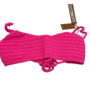 SKIMS Taffy PINK Women's Crochet Swim Scoop Bikini Top NWT Size XXS